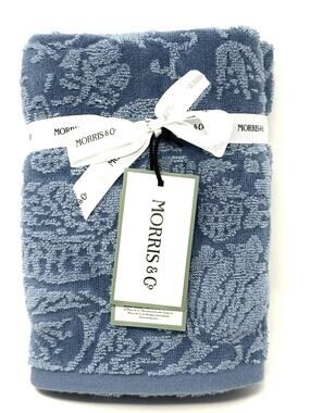 William Morris Co Hand Towels Strawberry Thief Blue Velour NWT Set Of 2
